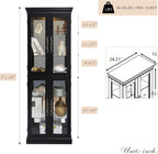 Lighted Curio Cabinet 71" Vintage Glass Display Case with Adjustable Shelves, 4 Tempered Glass Doors, Bulb Included, Wooden Square Wine Bar China Cabinet for Living Room Liquor Storage (Black)