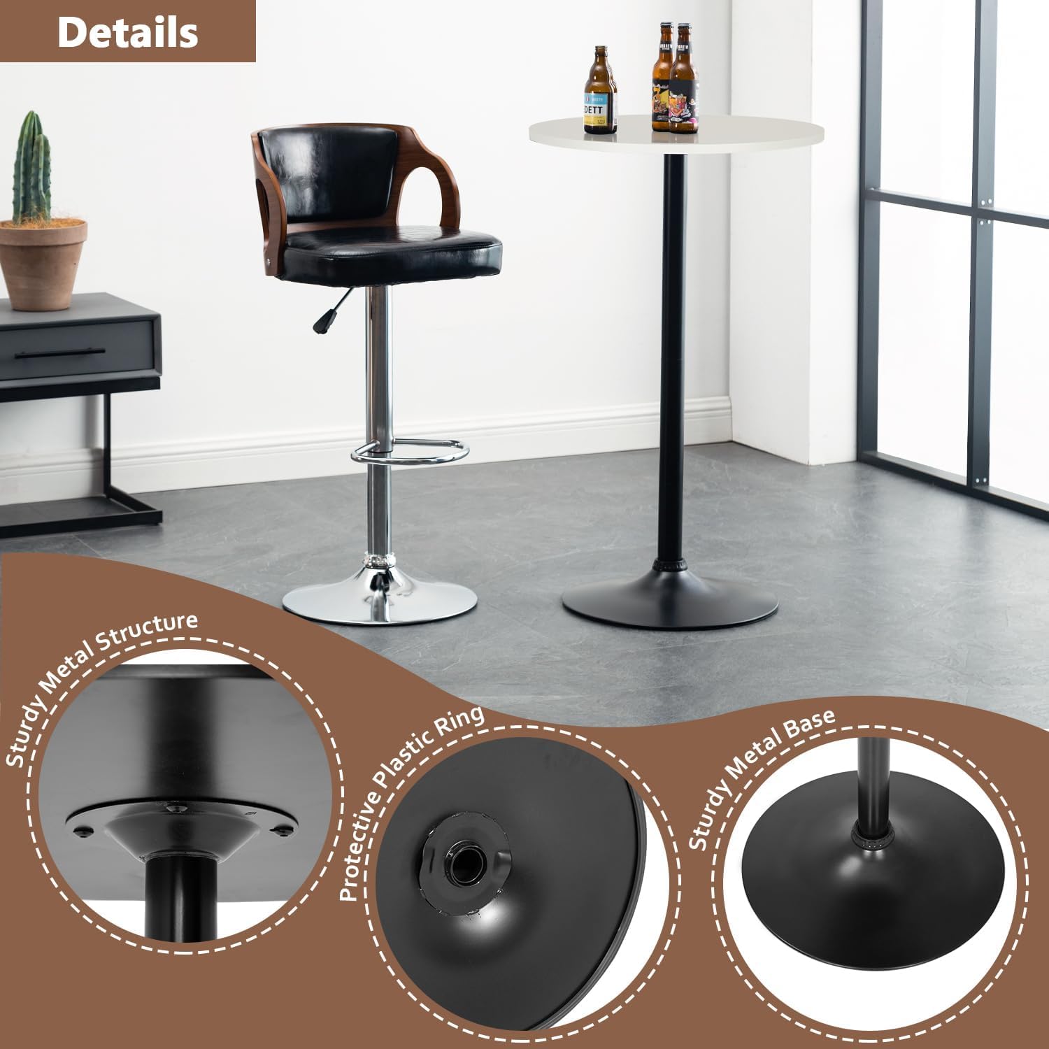 Round Bar Table 40" Height Modern High Top Pub Table with Solid Top & Sturdy Metal Base, Cocktail Table for Bistro, Home, Kitchen or Dining Room, White