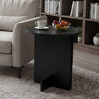 Ya-Home Black Round Side Table, Modern Accent Coffee Table End Table with Wooden Frame, Small Side Plant Stand Nightstand for Living Room/Corners, Small Space