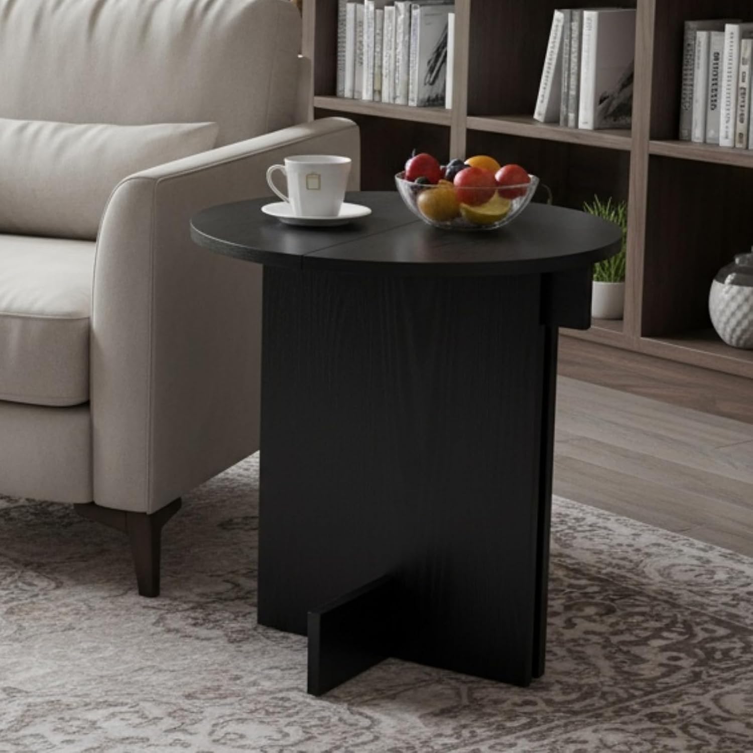 Ya-Home Black Round Side Table, Modern Accent Coffee Table End Table with Wooden Frame, Small Side Plant Stand Nightstand for Living Room/Corners, Small Space