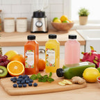 TOMNK 45pcs Juice Bottles with Lids, 16oz Reusable Plastic Juice Bottles with Caps and Labels, Funnel, Brush Beverage Containers for Juicing, Smoothies, Tea, Milk
