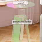 Round Iridescent Side Table, Acrylic Coffee Table, Modern Accent Tablé, Easy Assemble, for Small Space Living Room(Colorful,15.7x17.7)