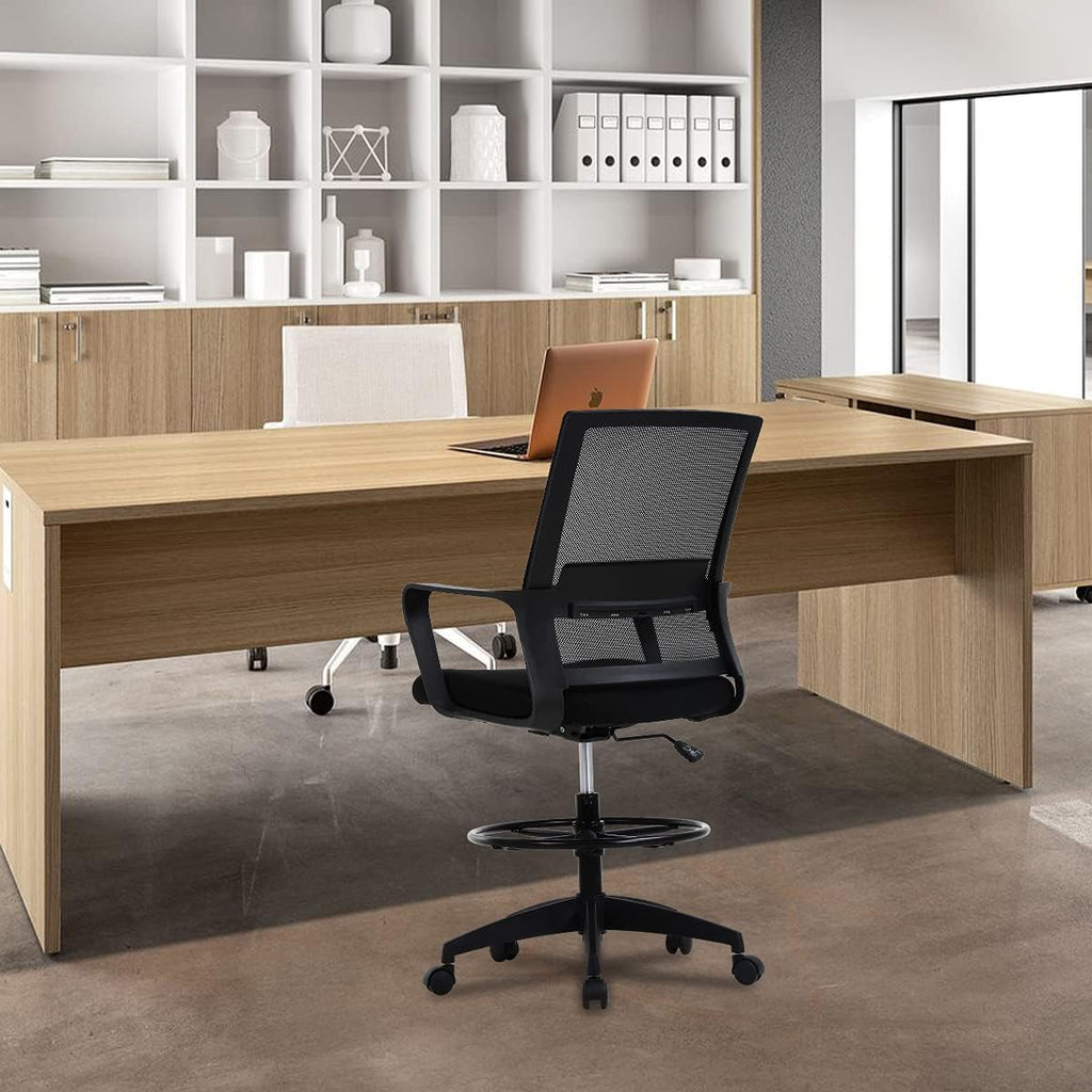 Drafting Chair Tall Office with Lumbar Support Arms for Standing Desk Swivel Rolling Mesh Footrest Ring Height Adjustable Stool Bar High Desk, 250lbs, Seat-Hight 20.7-28.5 inch