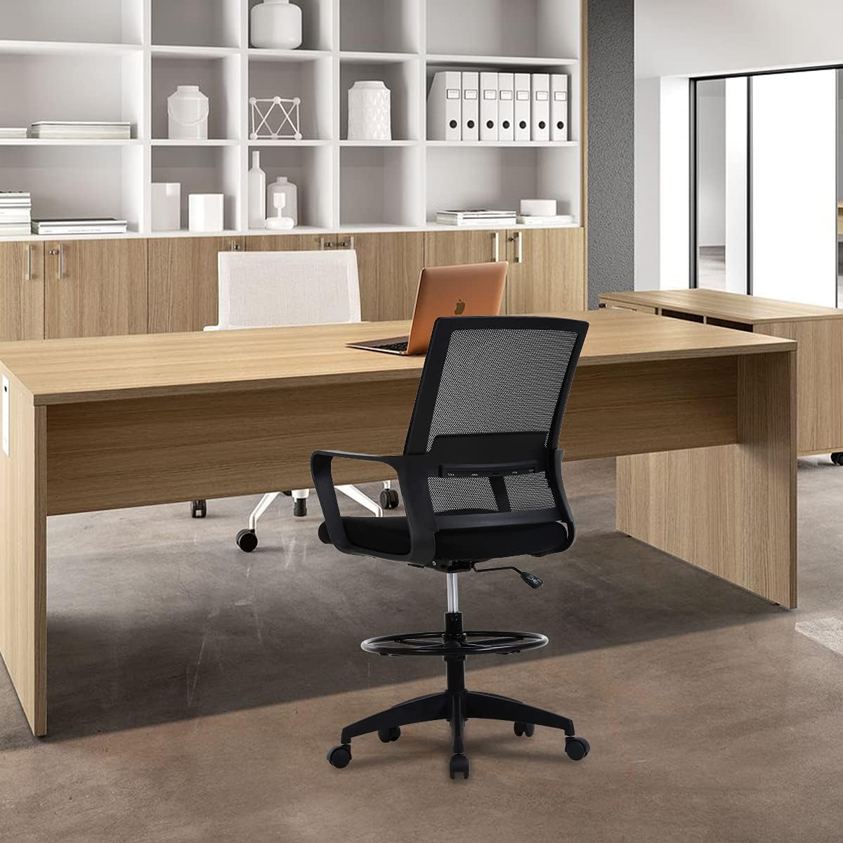 Drafting Chair Tall Office with Lumbar Support Arms for Standing Desk Swivel Rolling Mesh Footrest Ring Height Adjustable Stool Bar High Desk, 250lbs, Seat-Hight 20.7-28.5 inch
