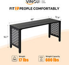 VINGLI 40in Outdoor Metal Bench, All-Weathe Backless Patio Bench with Slatted Seat＆Floral Side Panels, Rust-Resistant Garden Bench, Weatherproof Outdoor Seating for Porch Entryway Backyard (Black)