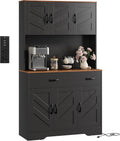 Pantry Cabinet with Charging Station,71'' Kitchen Pantry Cabinet with Microwave Shelf,Farmhouse Kitchen Hutch with Drawers,Door Shelves,Adjustable Shelves,for Dining Room,Living Room,Black