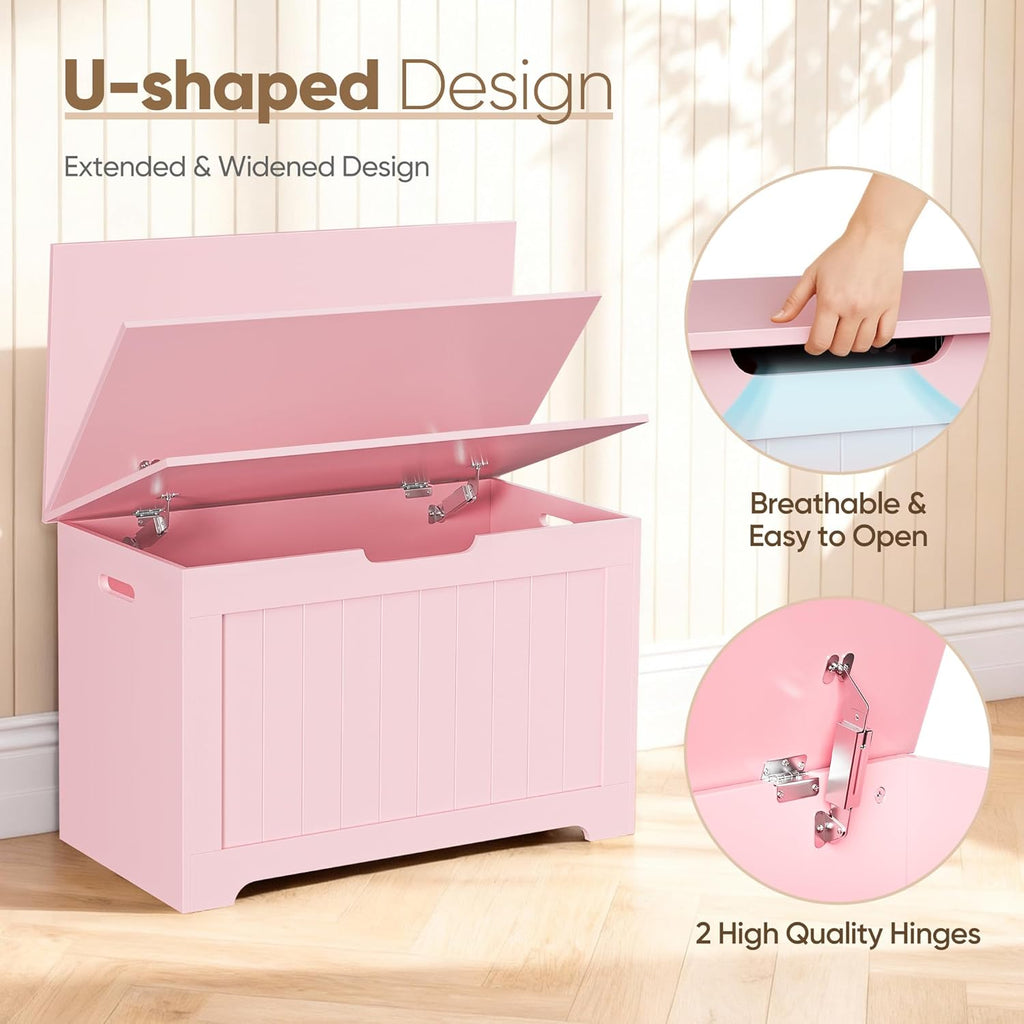 JungleA 30'' Box Storage Chest Trunk, Wooden Storage Bench Organizer Box Shoe Blanket Chest, w/2 Safety Hinges, for Living Room, Bedroom, Entryway, Pink