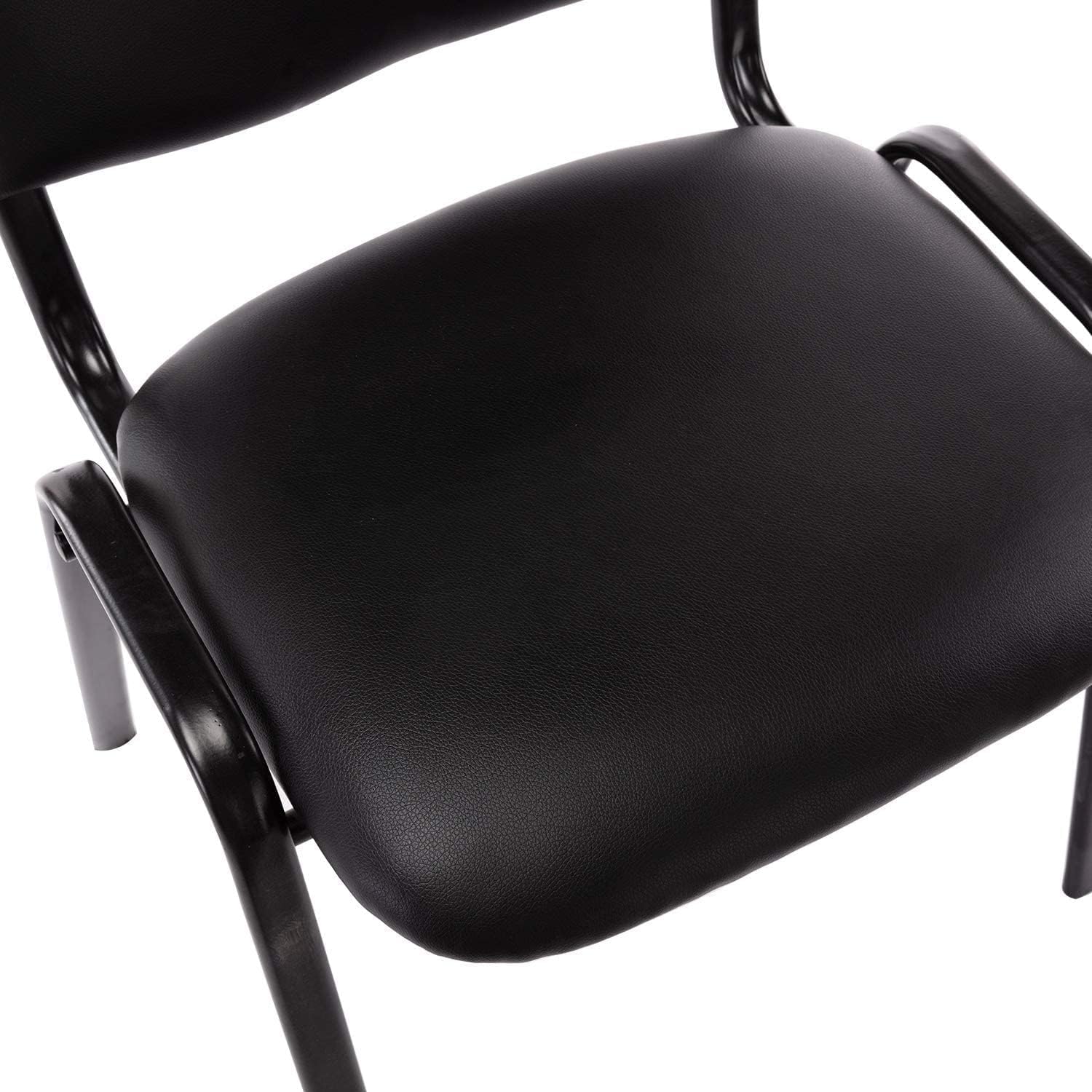 ROCITY Waiting Room Chairs Set of 5 Stackable Conference Room Chairs Faux Leather Office Reception Chair for Guest School Breakroom Banquet Church Lobby (Leather-Cushion,Black,5PCS)