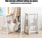 Solid Wood Folding Library Ladder Chair, Lightweight Portable Multifunctional Step Stool, 3-Step Stool Stepladders, Display Stand and Flower Stand for Kitchens, Garages (White)