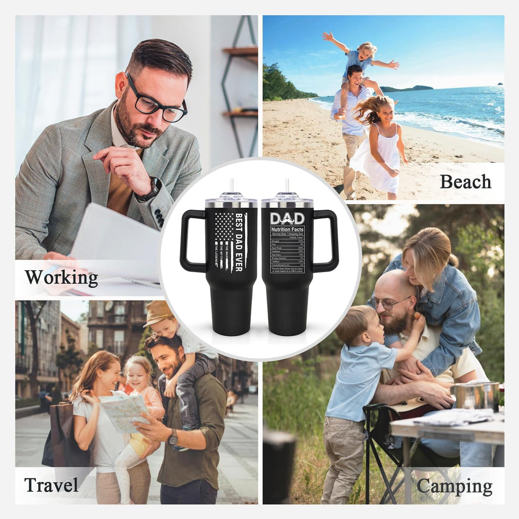 LHSCVUFASC Fathers Day Gift for Dad from Daughter, Son - Birthday Christmas Tumbler Gifts for Husband Dad - Best Ever Dads Gifts Ideas for New Daddy - 40 Oz Stainless Steel Tumbler Coffee Cup