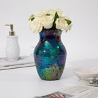 Mosaic Glass Vase, 8" H, Beautiful Mosaic Colorful Blue Vase for Living Room Bedroom Bouquets, Handmade, Home Decor, Colorful Blue
