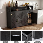 Sideboard Buffet Cabinet with Storage, 55" Kitchen Buffet Cabinet with Charging Station, Farmhouse Coffee Bar Station with Drawers and Doors, Credenza for Kitchen Living Room Entryway, Dark Brown
