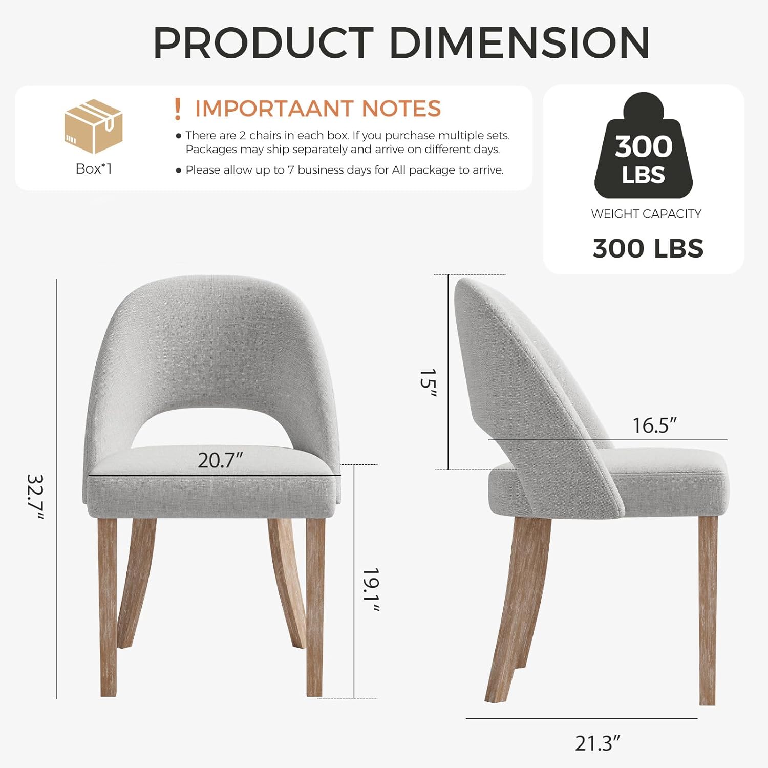 Wooden Dining Chairs Set of 6, Upholstered Modern Chenille Dining Room Chair Kitchen Chairs, Comfy Farmhouse Dinner Chair for Kitchen Dining Room, Grey