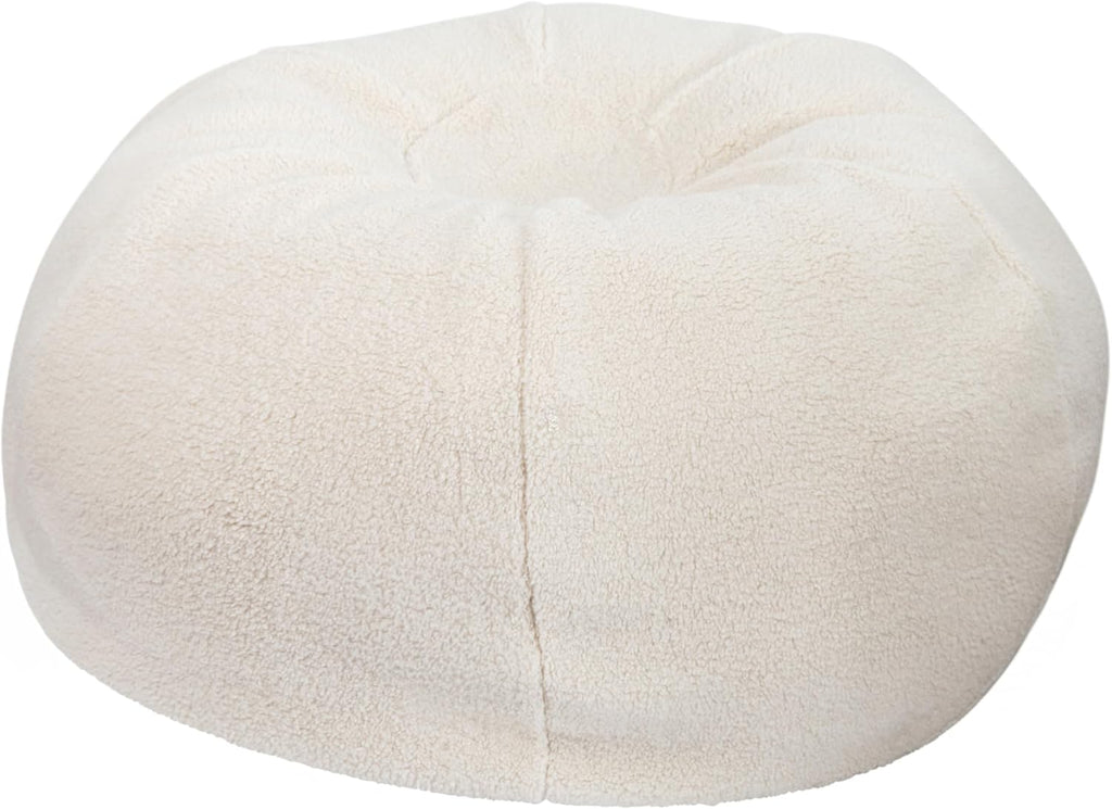 EMMA + OLIVER Denver Sherpa Bean Bag Chair, Classic Refillable Bean Bag Chair for Kids and Teens, Large, Natural