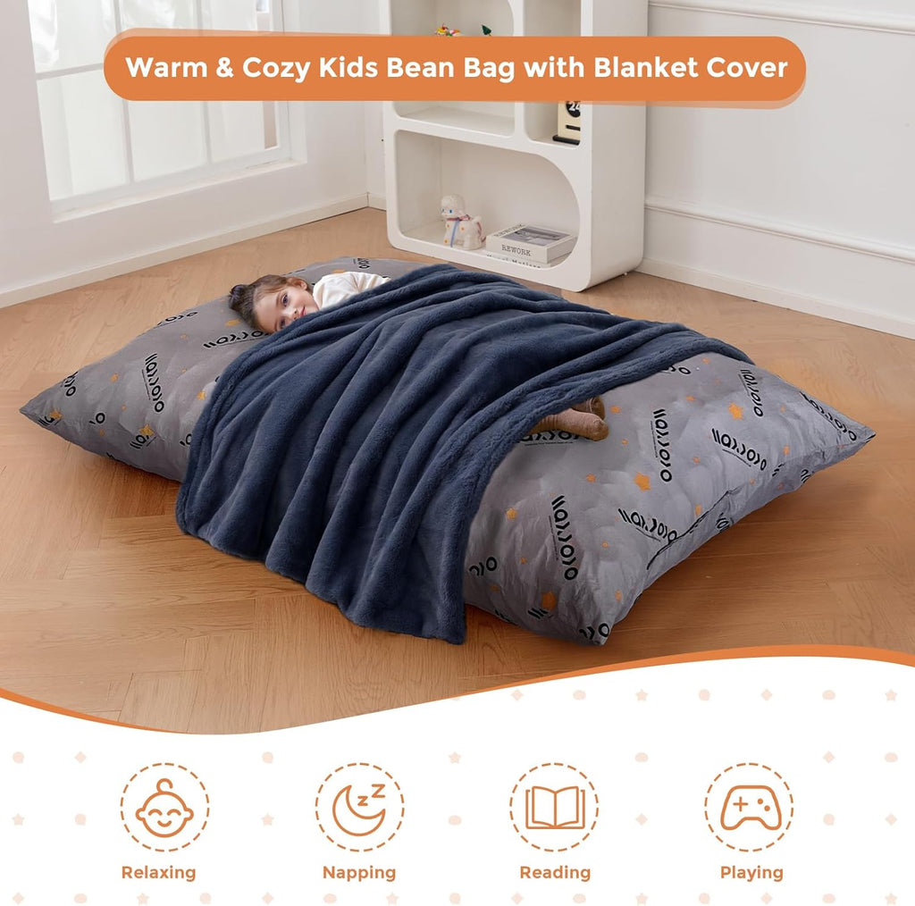 MAXYOYO 3 in 1 Kids Bean Bag Chair, Child Floor Sofa for Gaming, Reading, Faux Fur Floor Couch with High-Density Foam Filling for Living Room Bedroom