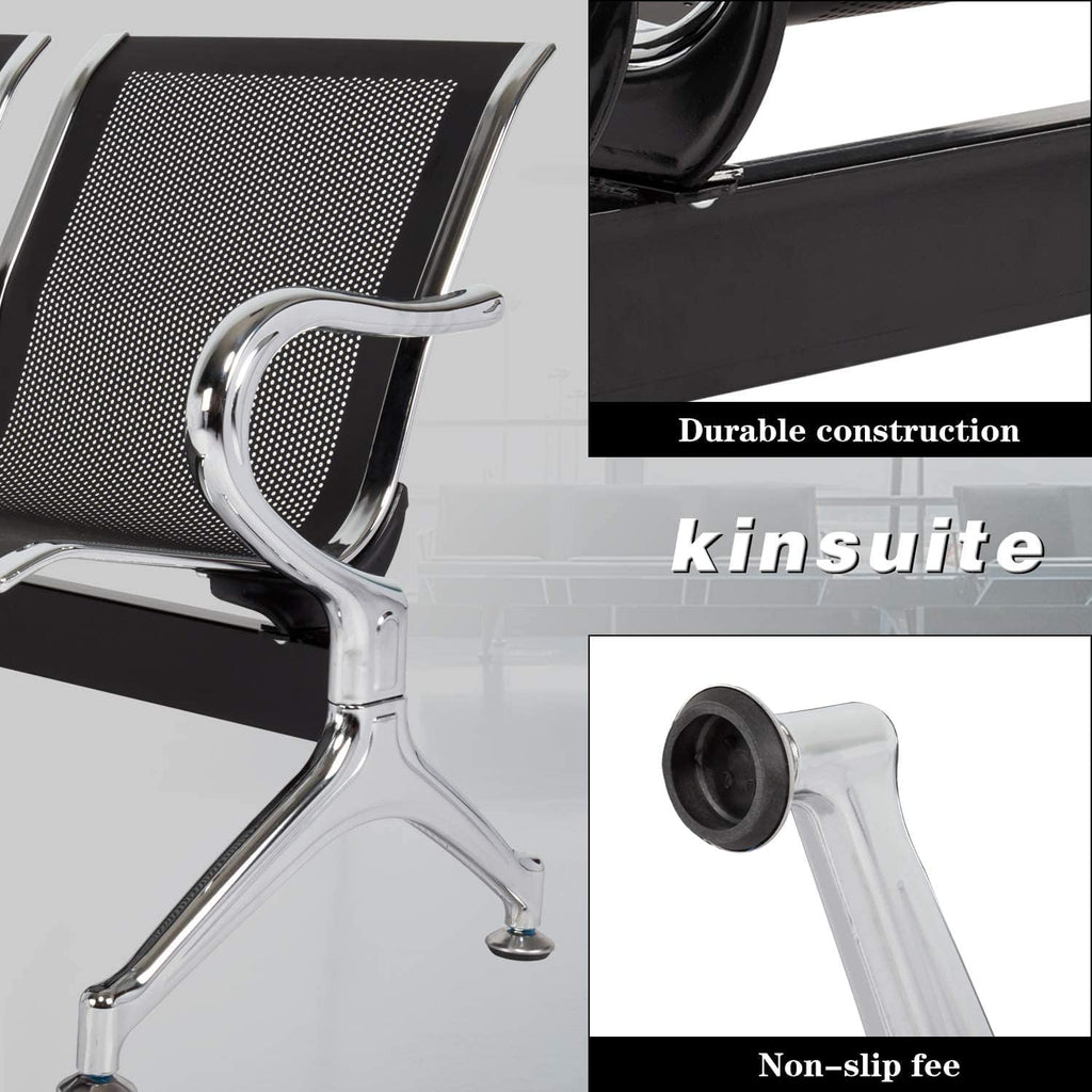 Kinsuite Reception Chairs Set of 2- Waiting Room Reception Chair 2-Seat Heavy Duty Chair Office Guest Chairs & Reception Chairs for Office Bank Hospital School, Black