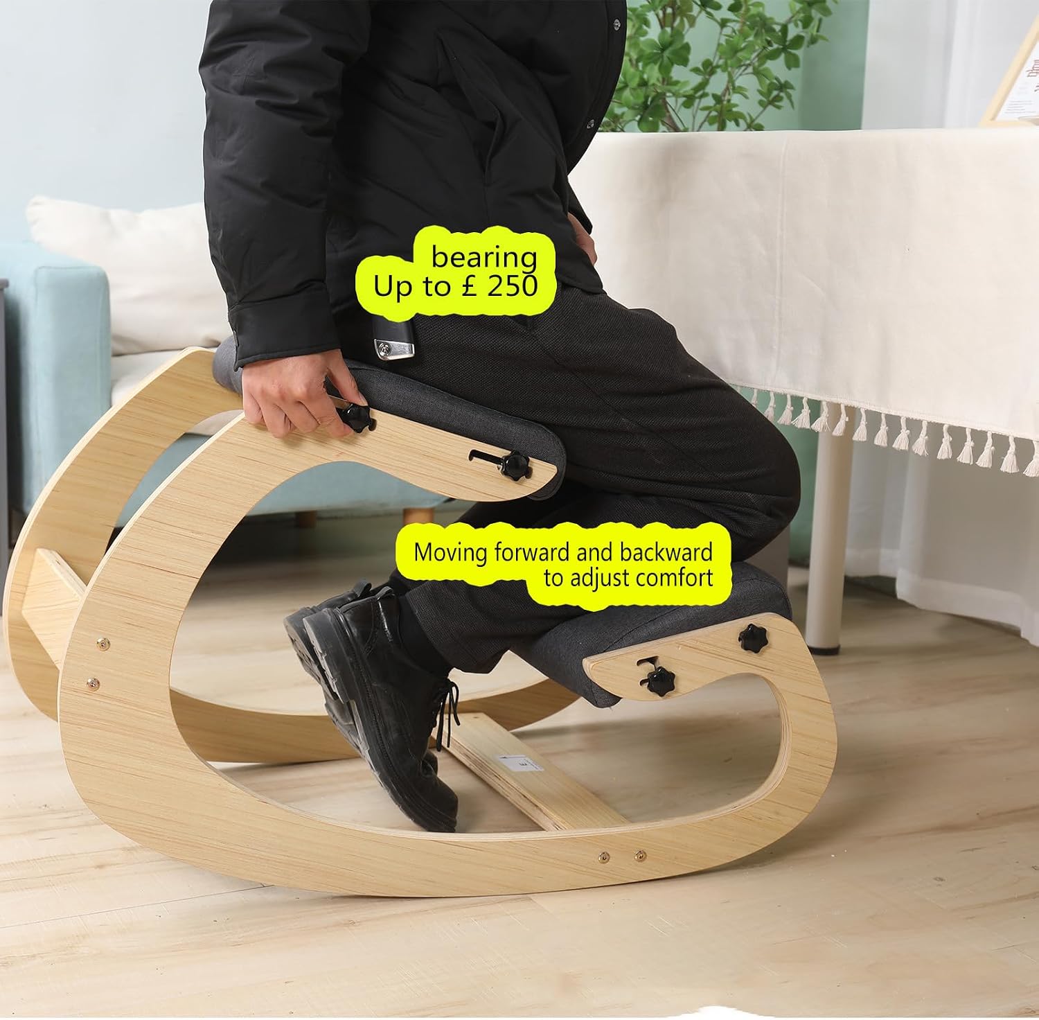 Ergonomic Adjustable Kneeling Chair | Backless Posture Correction & Rocking Stool for Home, Office, and Study | Solid Wood Frame with Cushioned Foam Seat | Supports 300 lbs(No backrest)