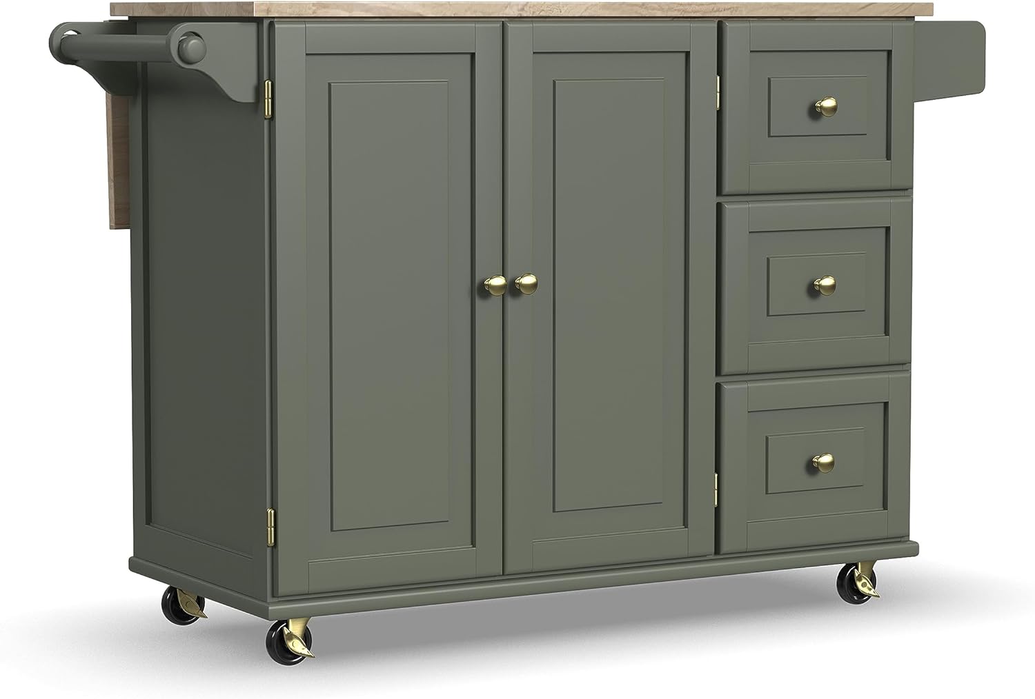 Homestyles Mobile Kitchen Island Cart with Wood Top and Dropleaf Breakfast Bar, 18" D x 53.5" W x 36" H, Green