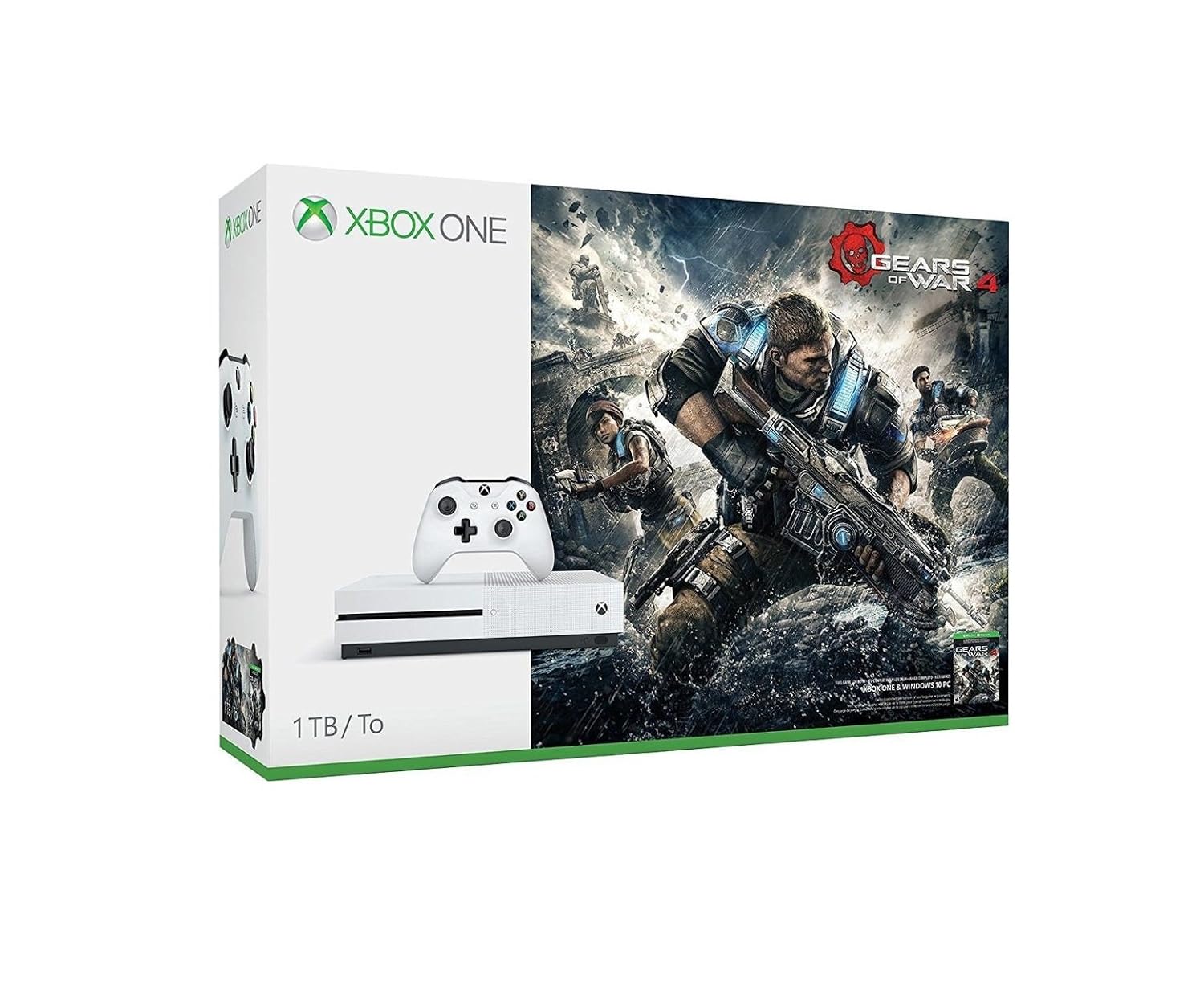 Microsoft Xbox One S Gears of War 4 Bundle (1TB) - Game Pad Supported - Wireless - White - AMD Radeon Graphics Core Next - 3840 x 2160-16:9-2160p - Blu-ray Disc Player - 1 TB HDD - Gigabit Etherne (Renewed)