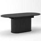 WILLIAMSPACE 70.86" Oval Extendable Dining Table with Striped Legs for 6 to 8, Modern Wooden Kitchen Table with Extension Leaves, Mid Century Dining Room Table, Easy Assemble (55.11"-70.86", Black)
