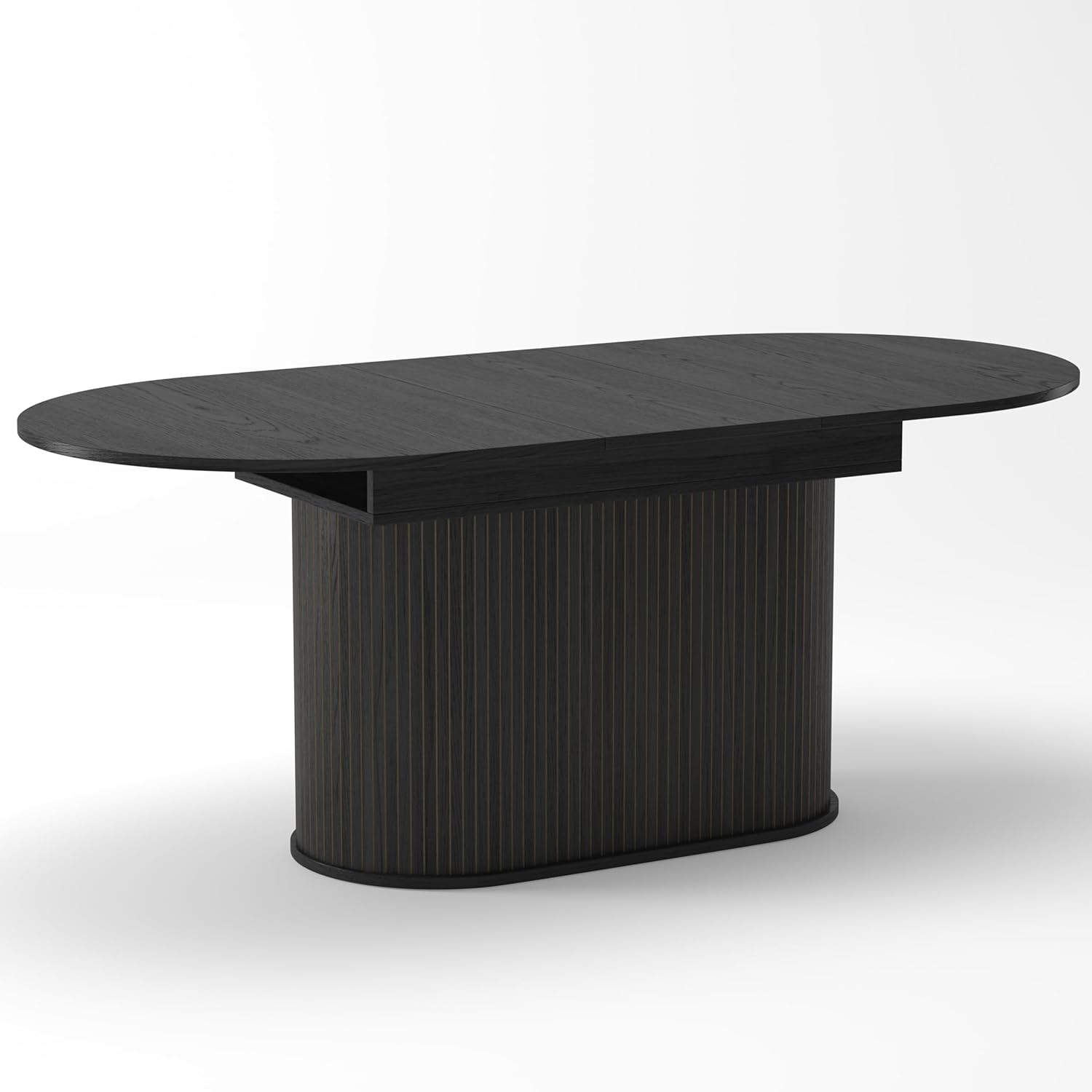 WILLIAMSPACE 70.86" Oval Extendable Dining Table with Striped Legs for 6 to 8, Modern Wooden Kitchen Table with Extension Leaves, Mid Century Dining Room Table, Easy Assemble (55.11"-70.86", Black)
