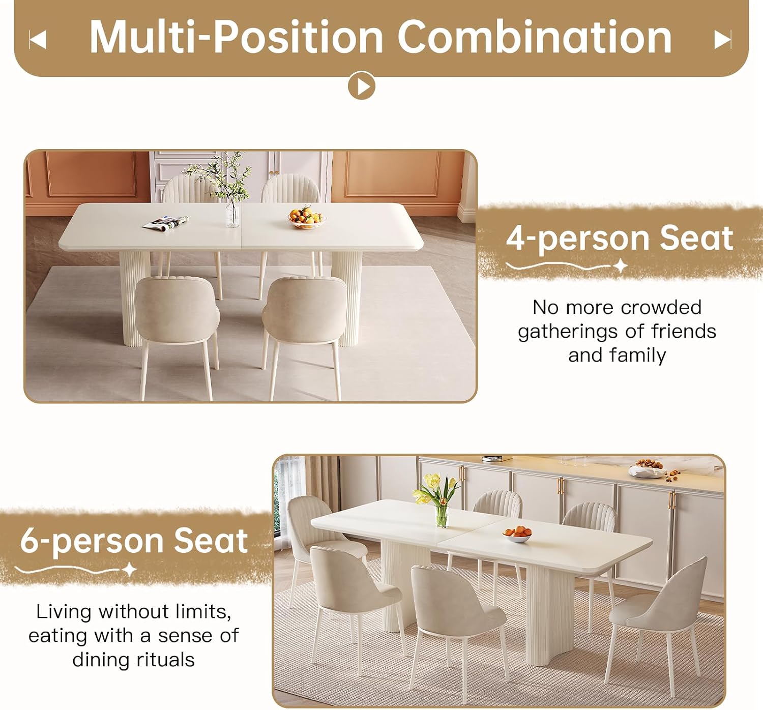 Guyii 78.97" White Rectangular Dining Table, Modern Kitchen Table, Indoor Dining Table for Kitchen, Bar, Living Room, Small Spaces, Easy Assembly, Table Only