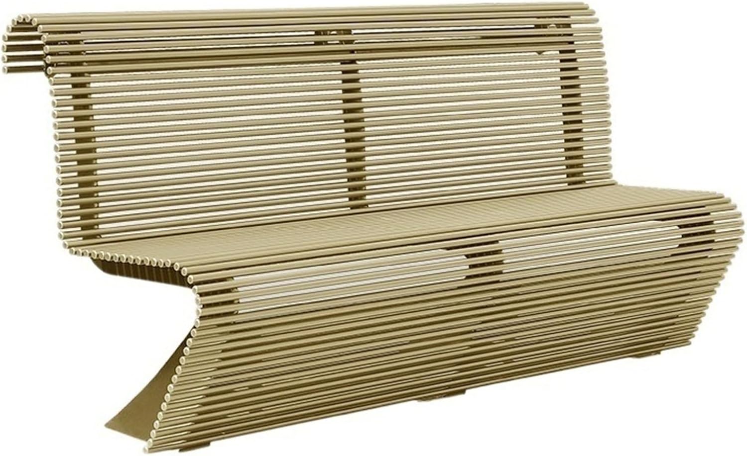 Garden Outdoor Park Bench, Leisure Chair with Backrest for 3 People, Modern Metal Round Tube Bench, Gold Color Seat