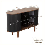 47" Modern Buffet Cabinet with Charging Station, Mid-Century Fluted Sideboard Table, Rounded Console with Storage & USB/Type-C Ports for Dining Room Kitchen Coffee Bar, Black