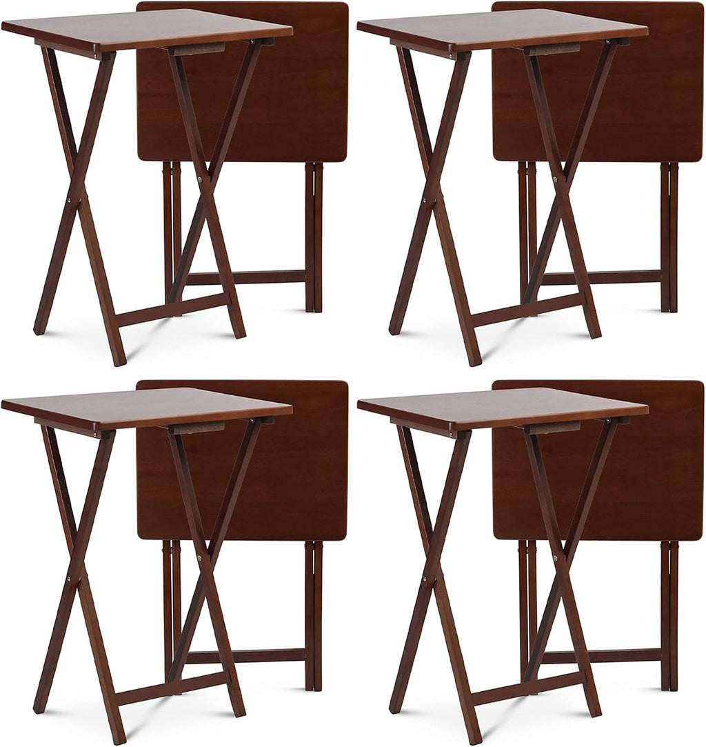 PJ Wood - Folding Wood TV Trays - Honey Oak, 8 Pack | Solid Construction, Collapsible Design, Rectangular Shape, 14.57 in W x 19.09 in L x 26 in H, Multiuse Snack Or Work Surface