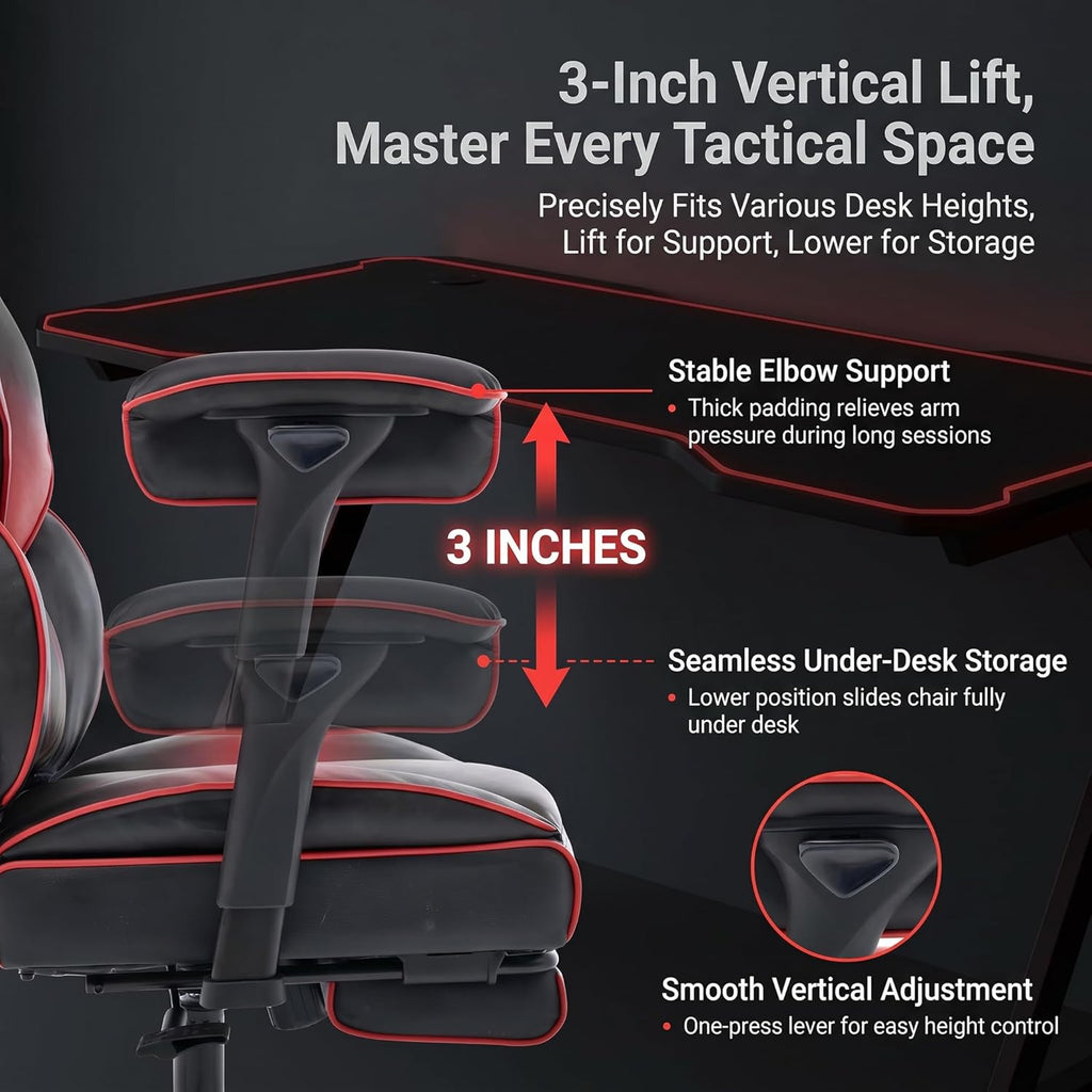 Big and Tall Gaming Office Chair 400lbs - Heavy Duty Ergonomic Computer Desk Chair with Footrest, Adjustable Armrests, High Back PU Leather with Racing Style (Black/Red)