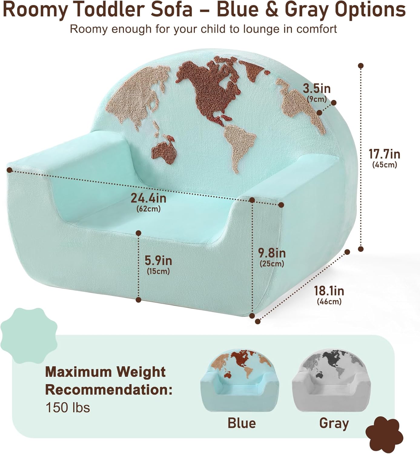 Kids Chair Comfy, Snuggly-Soft Toddler Armchair, Cuddly Kids Foam Chair for Boys and Girls, Portable Toddlers Reading Chairs, Toddler Chairs Comfy 1-3 Years Old, Colorful US Map Design, Blue