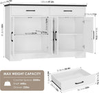 HOSTACK Buffet Cabinet with Storage, 47.2" Kitchen Sideboard Buffet with Drawers, Modern Farmhouse Coffee Bar Station with Shelves, Barn Doors Storage Cabinet for Living Room, White/Black