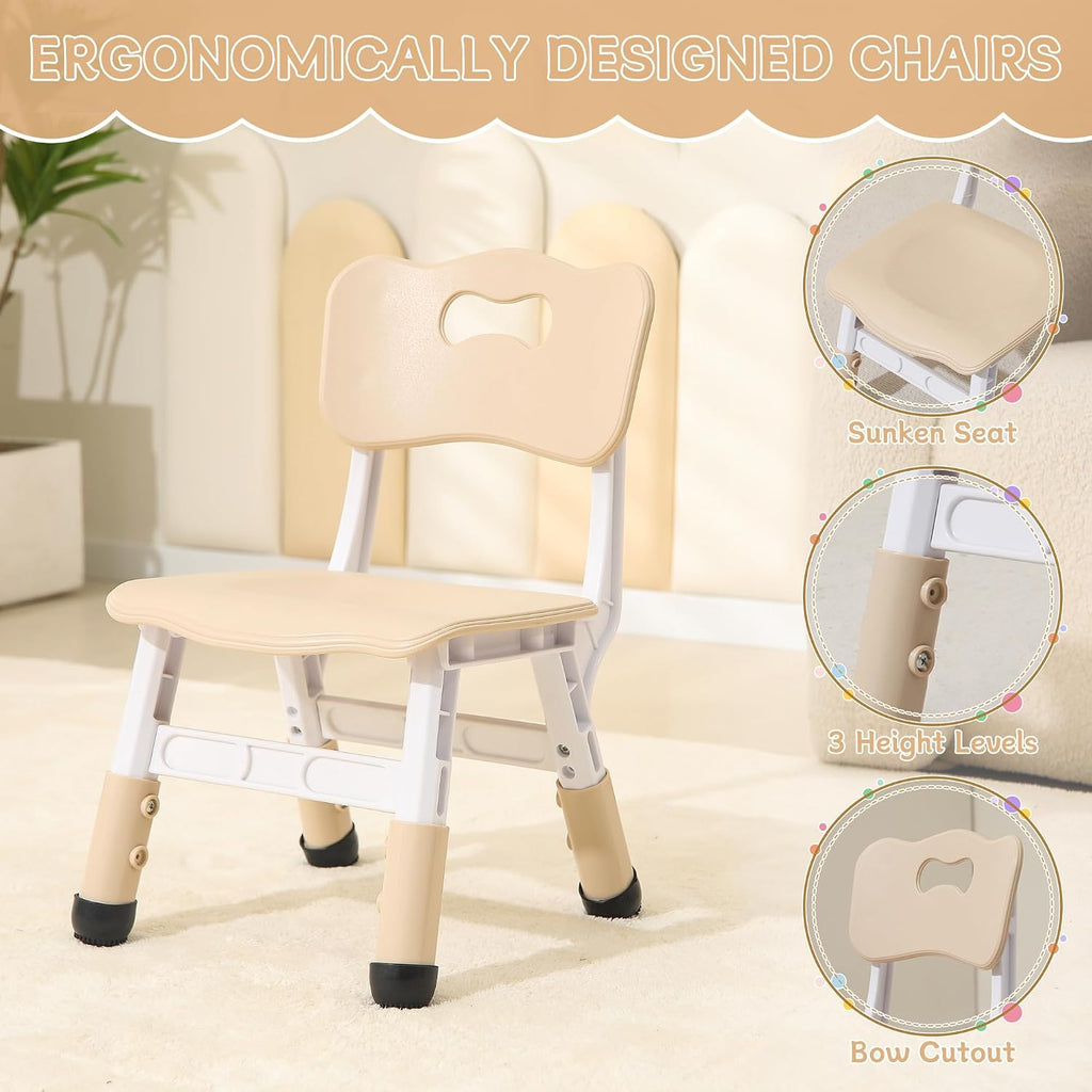 Kids Table & Chairs Set, Height Adjustable Toddler Study Table with Anti-Slip Foot Covers, Ages 2-10