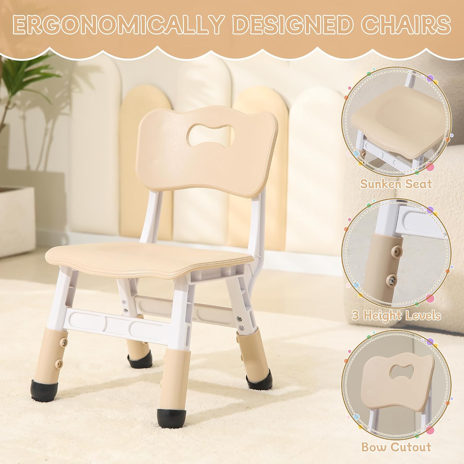Kids Table & Chairs Set, Height Adjustable Toddler Study Table with Anti-Slip Foot Covers, Ages 2-10
