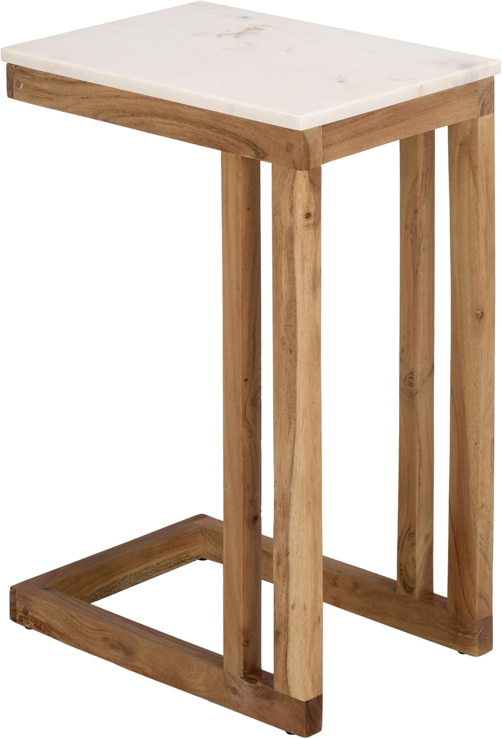 SAFAVIEH Furniture - Zinaida Accent Table - White & Natural - Marble Top Solid Wood C Table - Modern Side Table - Fully Assembled - Ideal for Living Room, Bedroom, 14" W x 17" D x 22.5" H (ACC3757A)
