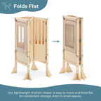 Guidecraft Kitchen Helper® Toddler Tower Step Stool - Contemporary - Natural: Folding Adjustable Height Montessori Wooden Learning Furniture with Keepers