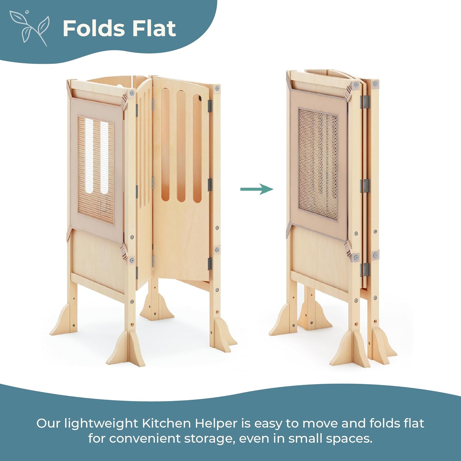 Guidecraft Kitchen Helper® Toddler Tower Step Stool - Contemporary - Natural: Folding Adjustable Height Montessori Wooden Learning Furniture with Keepers