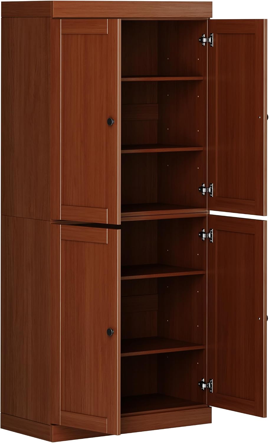 Palace Imports Solid Wood Kitchen Pantry Cabinet - 71.5" Tall x 32" Wide - Wooden Storage Cabinet with 4 Shaker Doors & 4 Adjustable Shelves, Mocha, 100% Renewable Eco-Friendly Wood, Made in Brazil