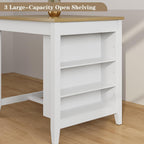 HLR Small Dining Table for 2, Farmhouse Kitchen Table with Storage Shelves, Modern Space-Saving Dinner Table, Square Compact Dining Table for Dining Room, Kitchen, Small Spaces, Apartment, White