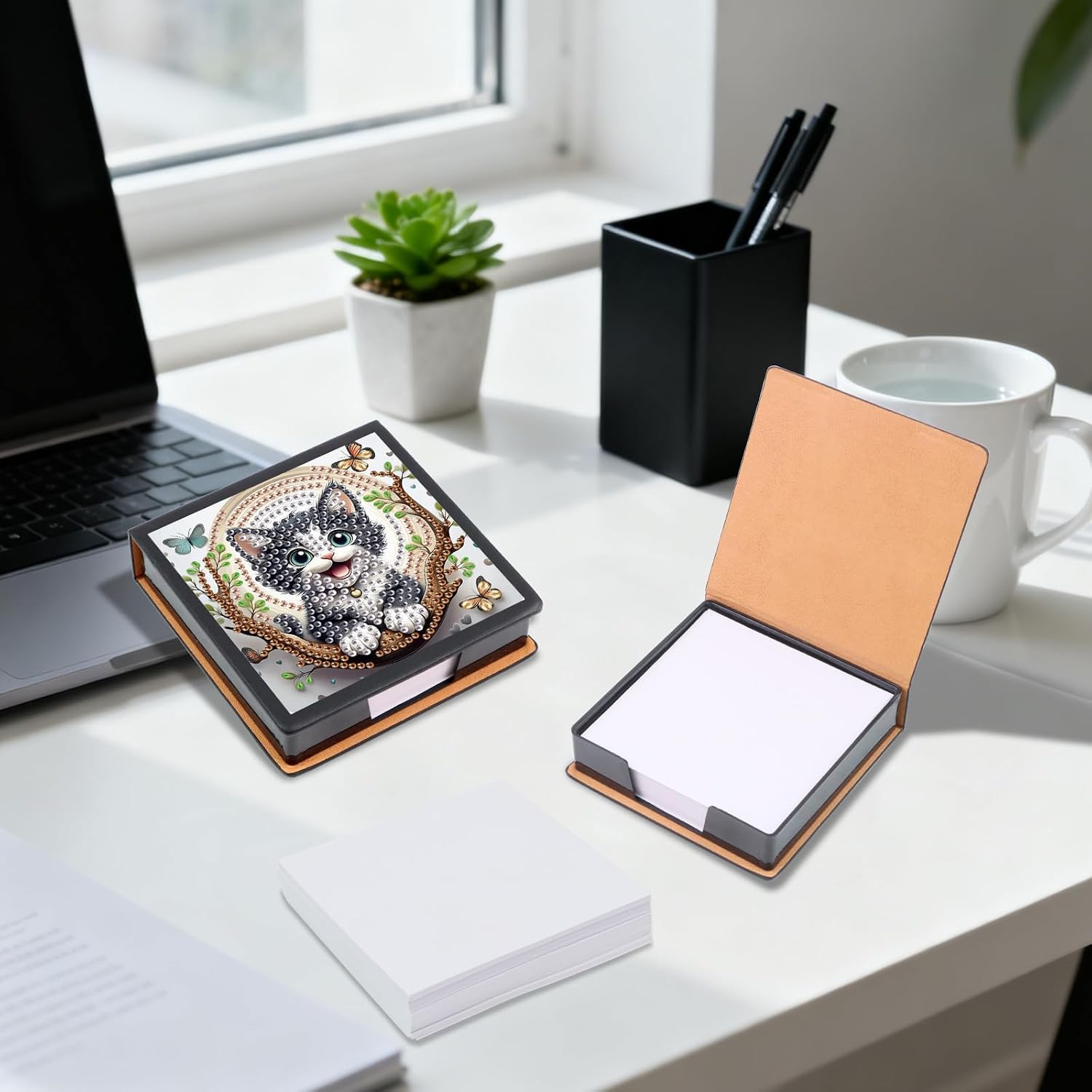 Cat Diamond Painting Kit Note Box,Memo Paper Storage Box Diamond Art,Sticky Note Holder Diamond Art,Diamond Painting Memo Pad For Office Desk. (Cat)