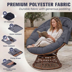 COMHOMA Papasan Chair, 36" Ergonomic Wicker Papasan Chair with Extra-Thick Soft Fabric Cushion, Heavy-Duty Steel Frame, 360° Swivel Base for Living Room, Lounge, Bedroom & Reading Nook – Grey