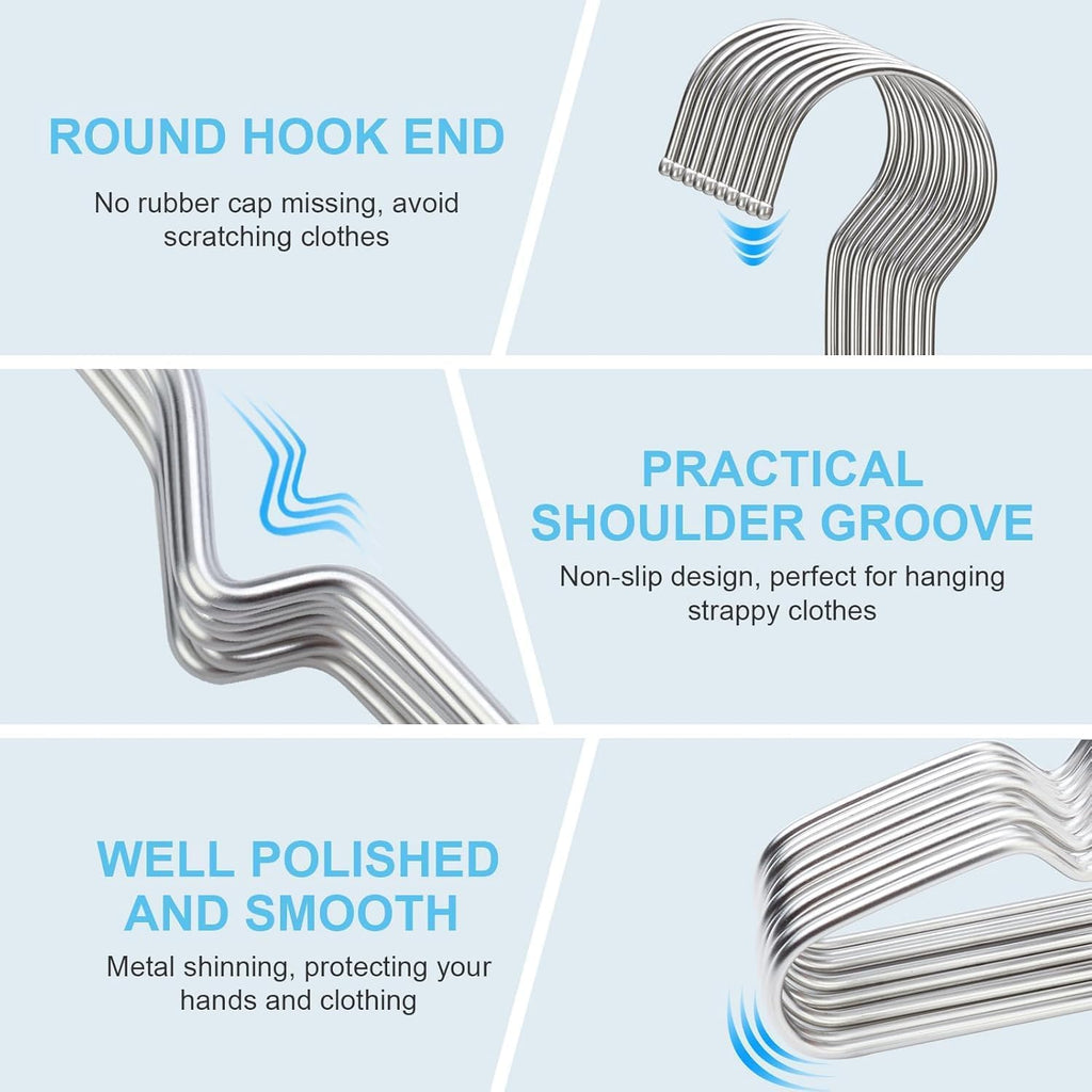 Hangers 100 Pack Clothes Hangers, Non Slip Coat Hanger Clothing Hanger Heavy Duty Metal Wire Hanger, Space Saving Ultra Thin Stainless Steel Skirt Suit Pants Hangars 16.5 Inch