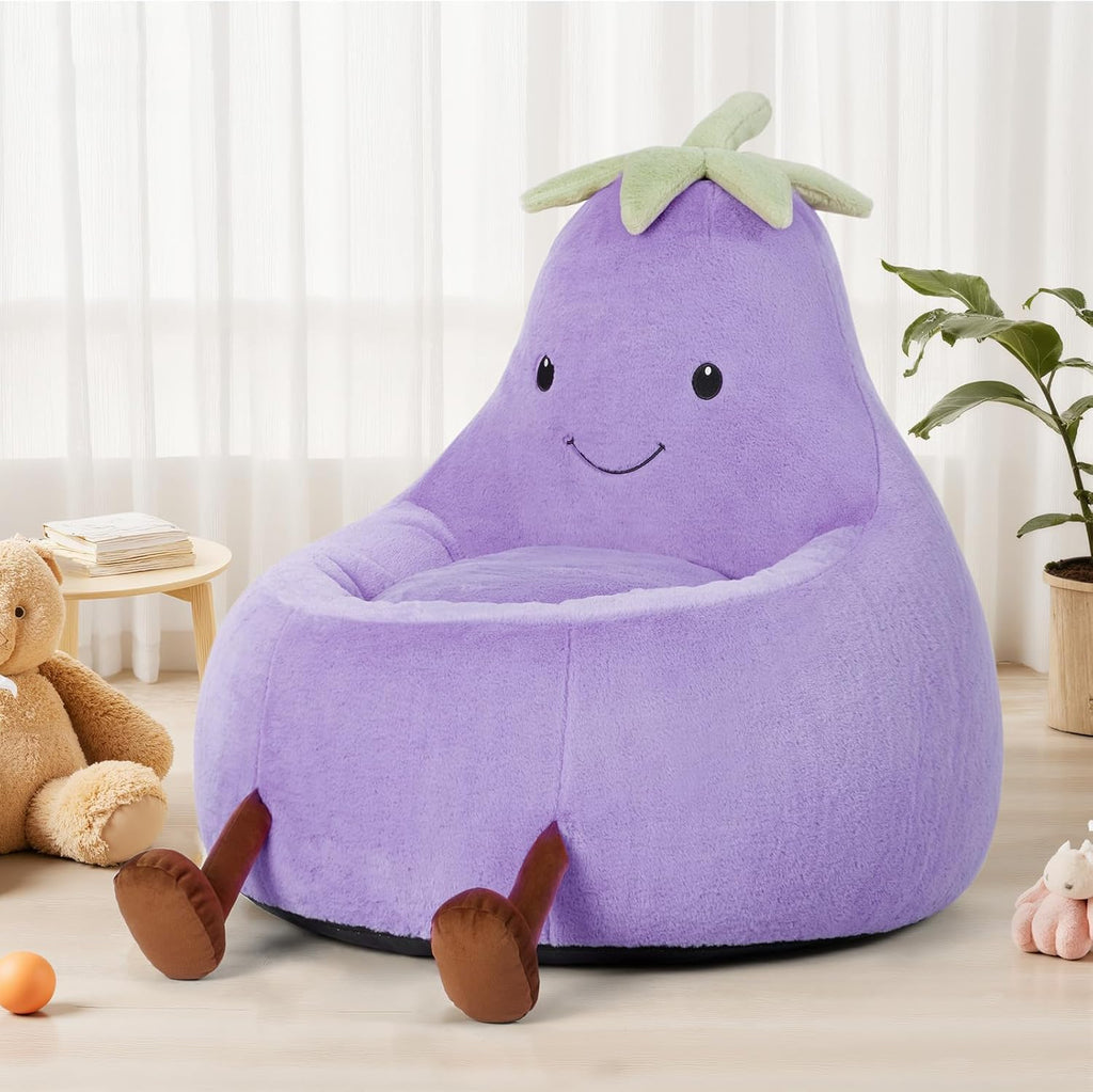 DUMOS Kids Bean Bag Chair, Stuffed Toddler Couch with Faux Rabbit Fur Cover for Teens & Kids, Comfy Lazy Sofa Chair for Reader, Living Room, Bedroom, Aged 4-12 Years, 31 Inch, Purple