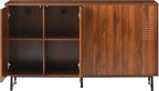 Mid-Century Modern Walnut Sideboard Buffet Cabinet, 59*16*33 inches Geometric Carved Storage Cabinet with Metal Legs, Coffee Bar Entryway Console Table Storage for Dinning Room, Living Room