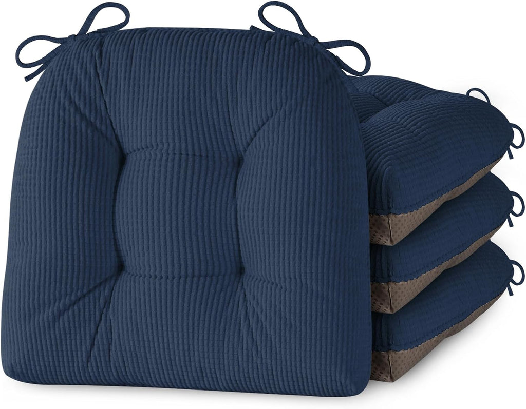 Kitchen Chair Cushions for Dining Chairs Set of 4, Tufted Kitchen Seat Cushions with Ties and Non-Slip Bottom 18"X16.5"X3" Dark Blue
