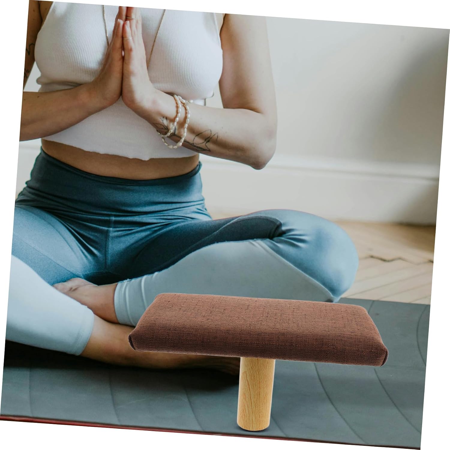 Ergonomic Wooden Bench Stool with Cushioned Seat, Small Size Under 150cm Height, Posture Support Prayer Chair and Mindfulness Practice