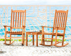 Giantex 3 Piece Patio Rocking Chair Set, Outdoor Wood Conversation Set w/ 2 Rockers & 1 Coffee Table, Eucalyptus Wooden Rocking Bistro Set for Backyard Porch Poolside Lawn