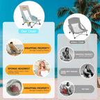 YOUNG WOOD High Beach Chair, Camping Chair, High Back Extra Wide Seat Chair with Comfortable Pillow & Storage Pocketsuitable for Adults, Children and Pets,Load Capacity 350lb,Blue,1p