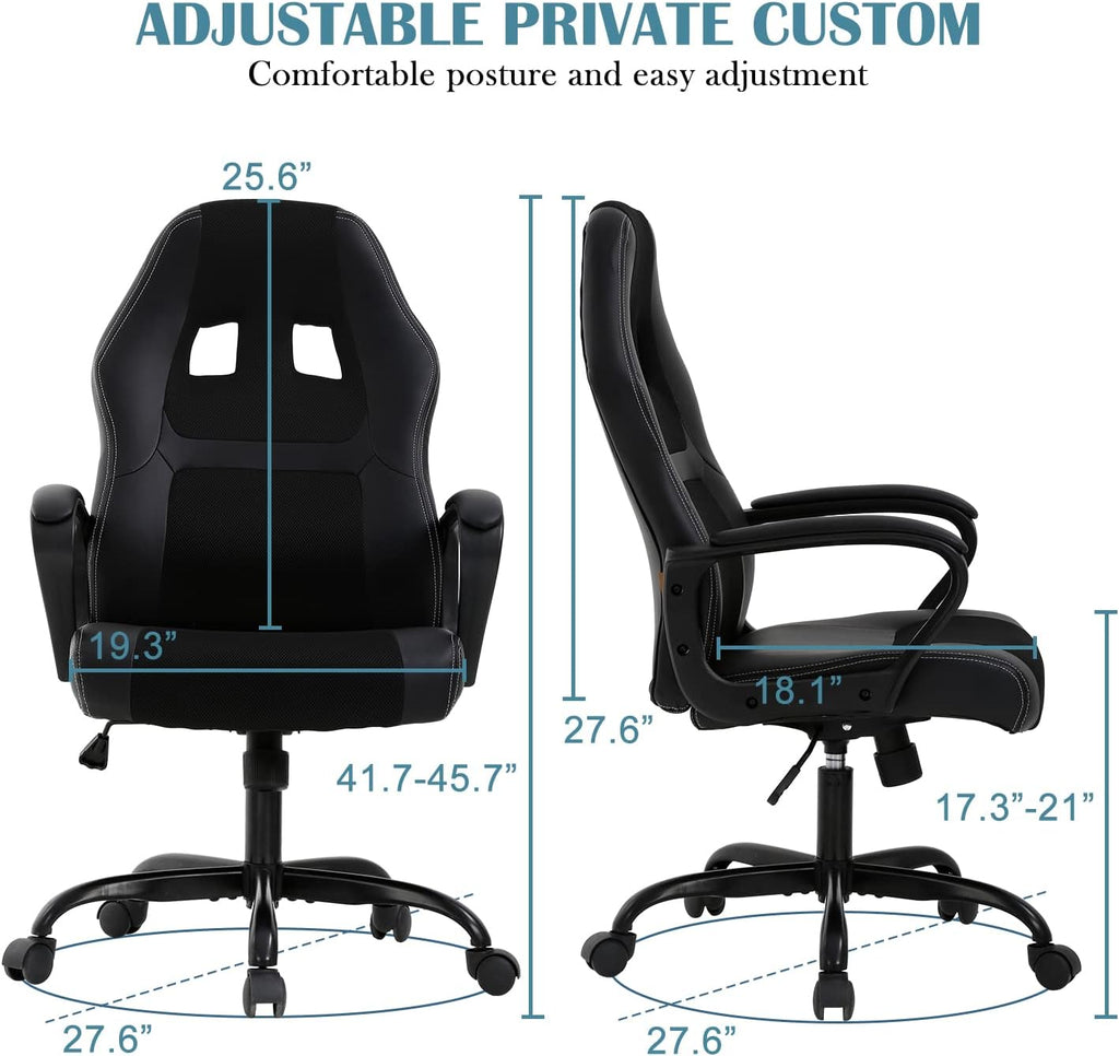 Ergonomic Office Chair Cheap Desk Chair, Mesh PC Gaming Chair with Lumbar Support, Adjustable High Back PU Leather Computer Chair Racing Task Swivel Executive Video Game Chairs for Home