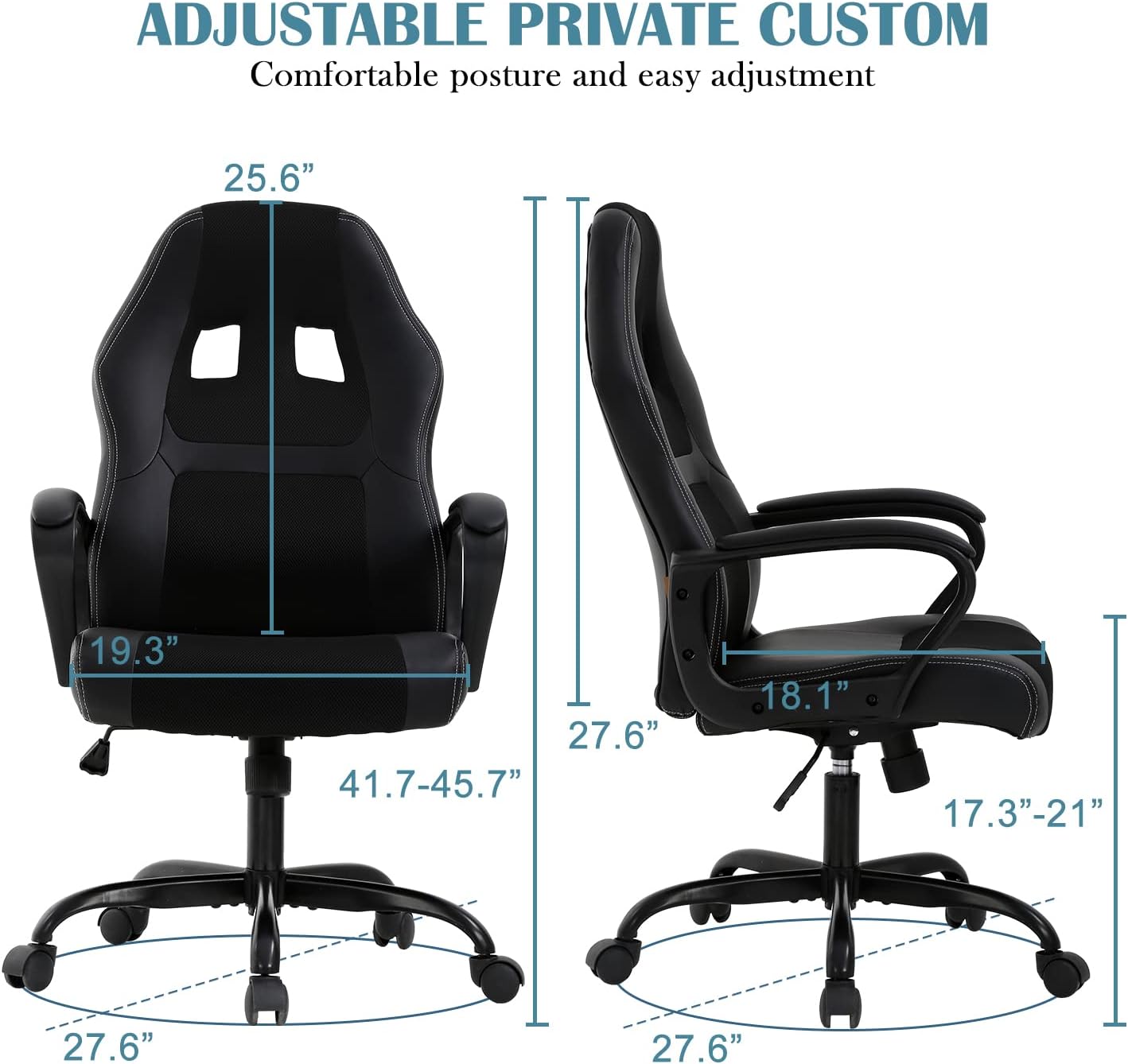Ergonomic Office Chair Cheap Desk Chair, Mesh PC Gaming Chair with Lumbar Support, Adjustable High Back PU Leather Computer Chair Racing Task Swivel Executive Video Game Chairs for Home